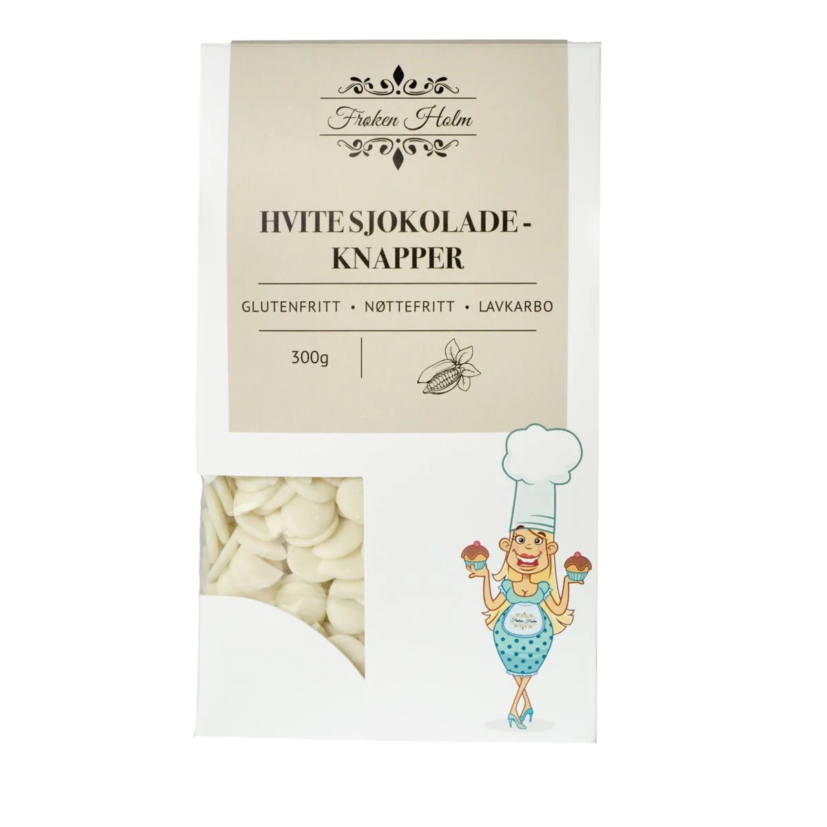 Hvite sjokolade-knapper 300g - Frøken Holm