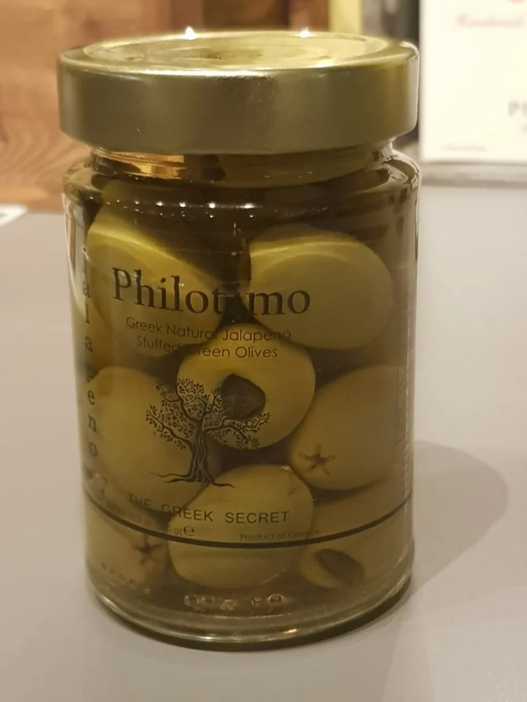 Philotimo - Grønne oliven fylte med Paprika
