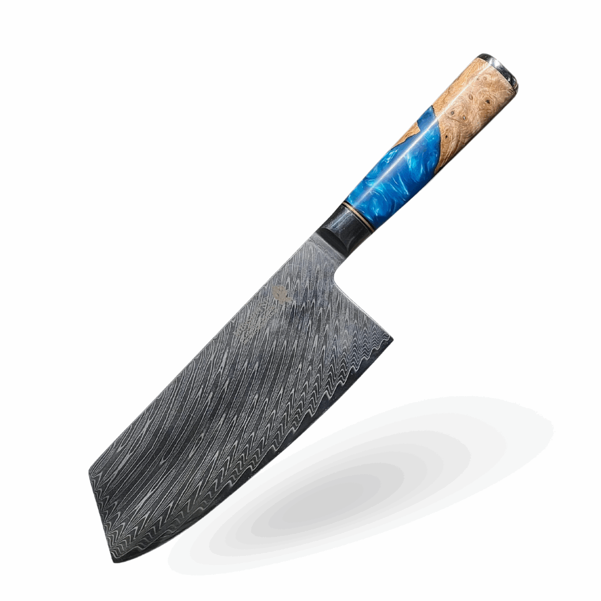 Minshitsu Blue Ocean Cleaver Damascus - Carbon center